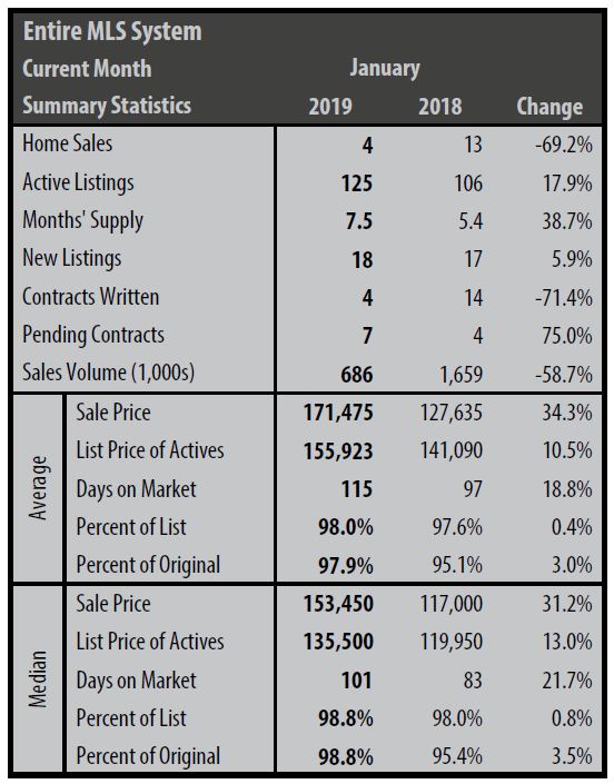 A table showing the number of sales in january.